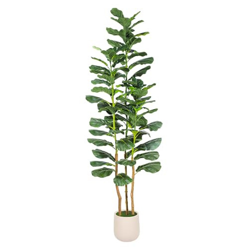6ft Artificial Fiddle Leaf Fig Tree with White Planter, Tall Fake Plant with Natural Wood Trunk and Lifelike Leaves, Faux Plants Indoor for Home Office Living Room Decor | Amazon (US)