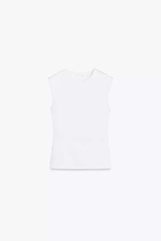 Sleeveless round neck top made of a spun cotton blend. | Zara UK