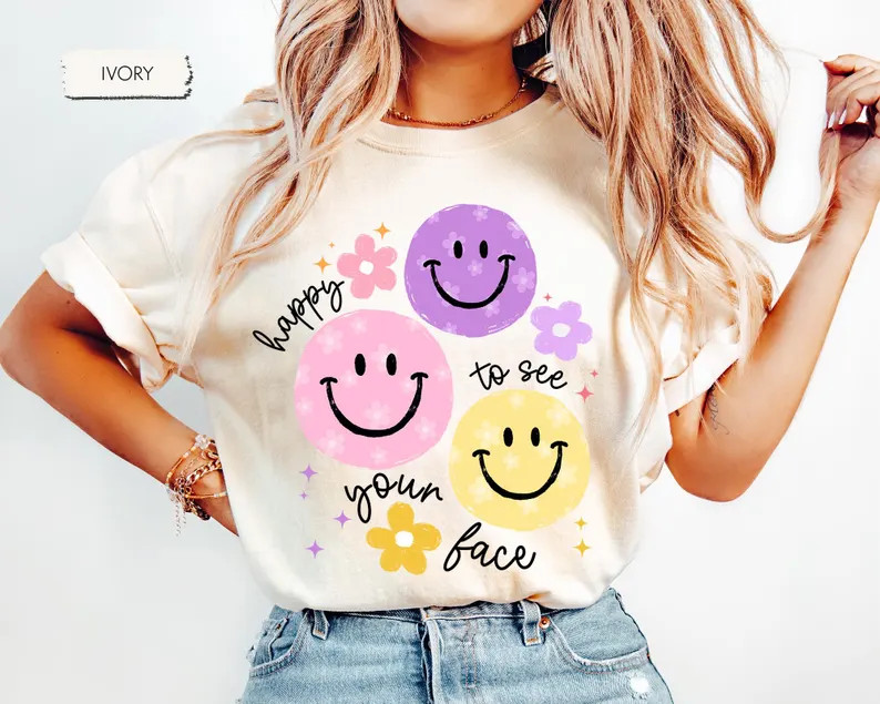 Comfort Colors Teacher Shirt, Happy To See Your Face Shirt, Teacher Appreciation Gift, Back to Sc... | Etsy (US)