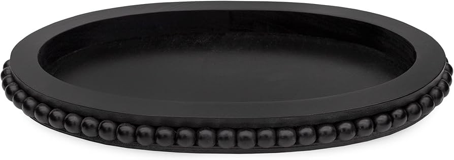AuldHome Design Wood Beaded Tray (Black), Decorative Farmhouse Style Oval Wooden Tray | Amazon (US)