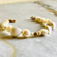 Freshwater Pearl Chunky Bracelet With Seashells & Yellow Gold Plated Silver Details. Handmade Bracelet.housewarming Gift For Her | Etsy (US)