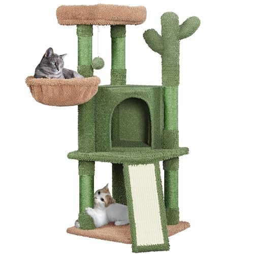 Yaheetech Cactus Cat Tree, 42in Cat Tower for Indoor Cats, Multi Level Kitten Condo Scratching Post, Cat Activity Center Pet Furniture w/Ball, Plush Perch, Platform, Basket | Amazon (US)