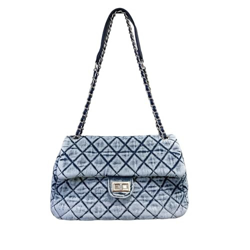 Generic Retro Quilted Denim Purses for Women Crossbody Tote Bag for Womens Shoulder Bags Chain Over Washed Jeans Handbags Black Blue (Washed light blue) | Amazon (US)