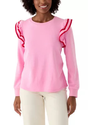 Crown & Ivy™ Women's Solid Ruffle Sleeve Sweatshirt | Belk