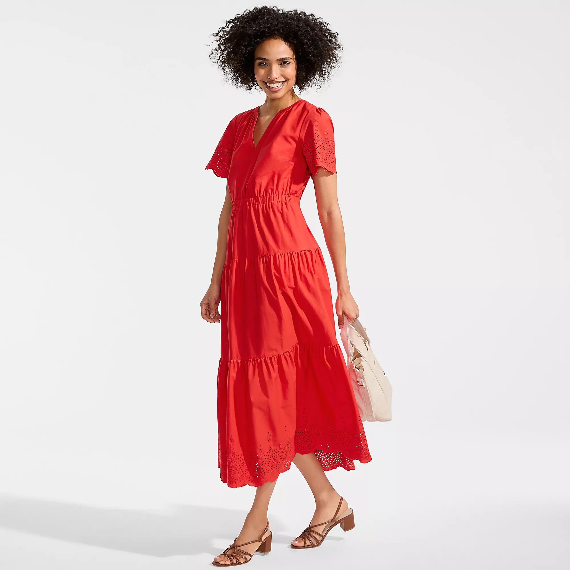 Women's Tiered Cotton Poplin Eyelet Maxi Dress | Lands' End (US)
