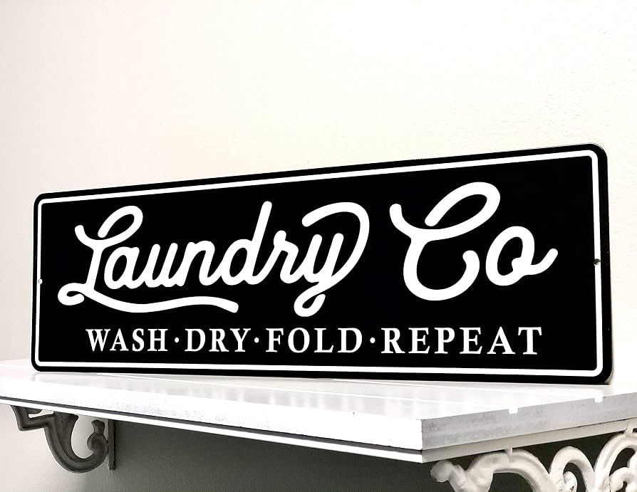 Laundry Co Wash Dry Fold Repeat - Farmhouse Laundry Room Home Decor Wall Sign : Black 24" x 7" | Amazon (US)
