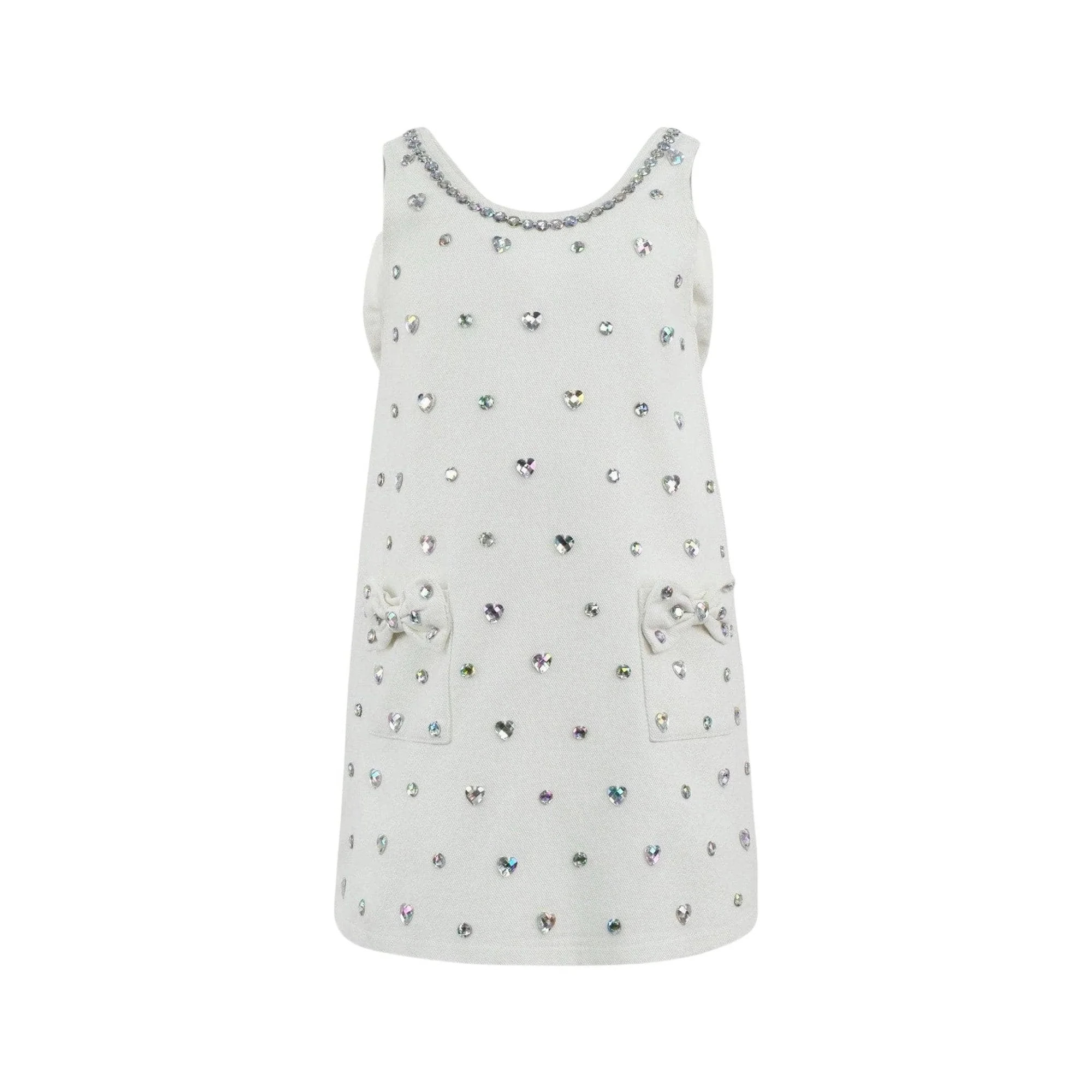 White Crystal Heart Denim Bow Dress | Lola + The Boys