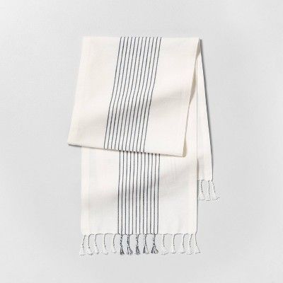 Knotted Fringe Stripe Table Runner Sour Cream/Blue - Hearth & Hand™ with Magnolia | Target