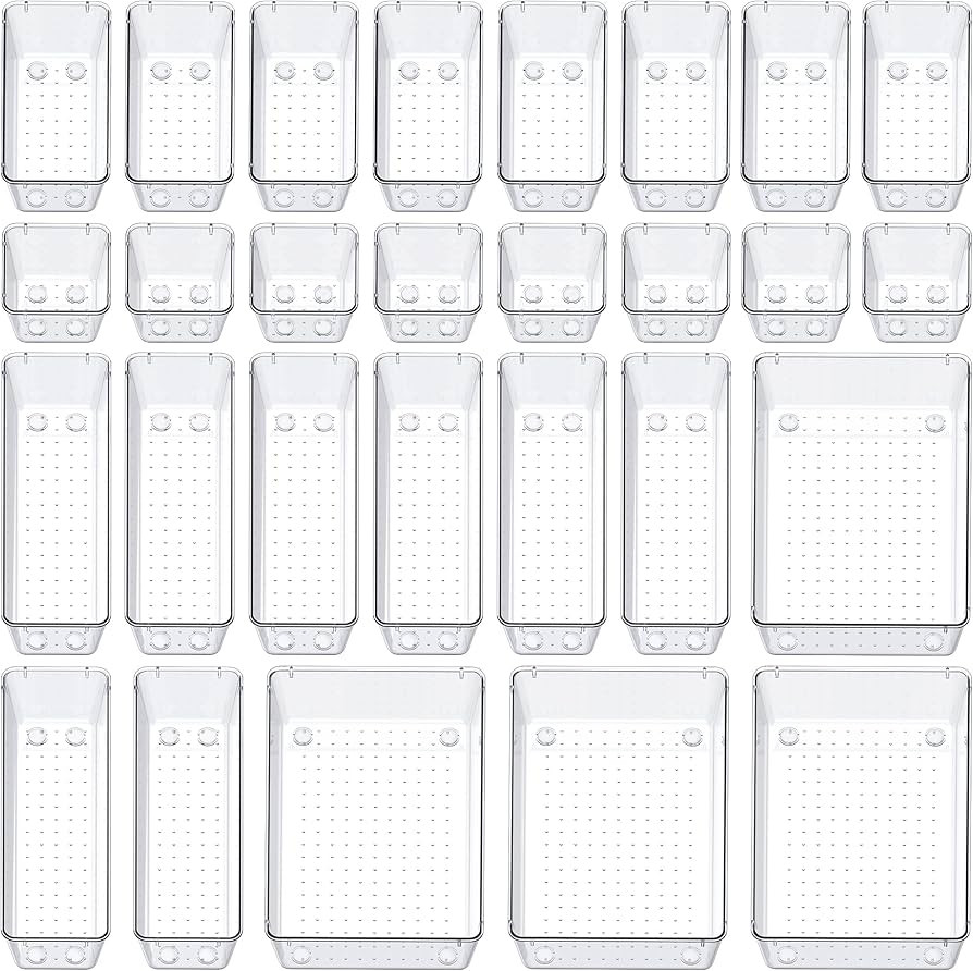 SMARTAKE 28 Piece Drawer Organizers with Non-Slip Silicone Pads, 4-Size Desk Drawer Organizer Tra... | Amazon (US)