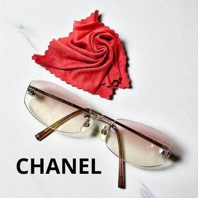 CHANEL 4002 Pink Gradient Rimless Sunglasses Silver CC Logo Vintage Italy 54 | eBay US