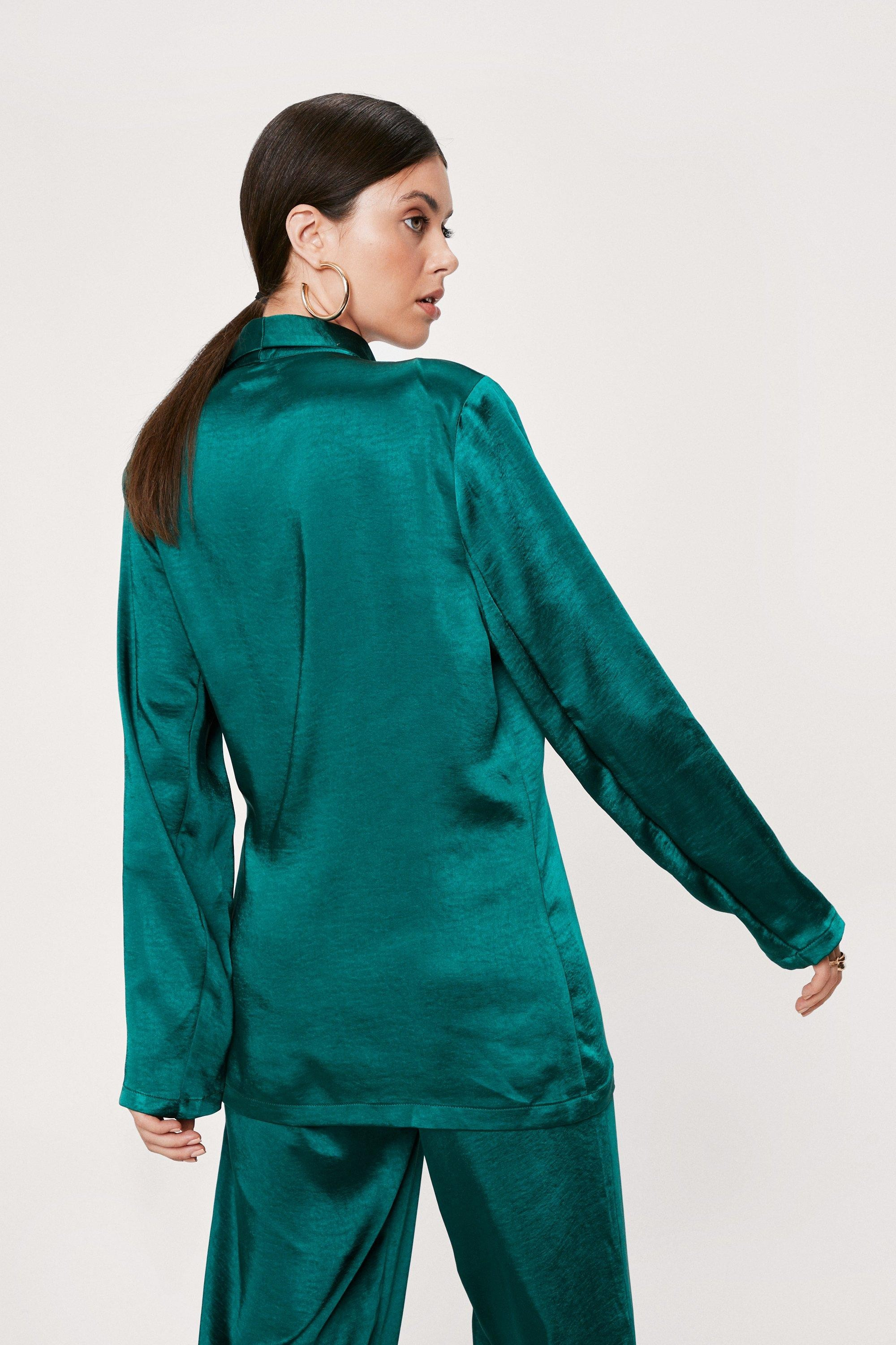 Satin Longline Draped Wrap Front Blazer | Nasty Gal (US)