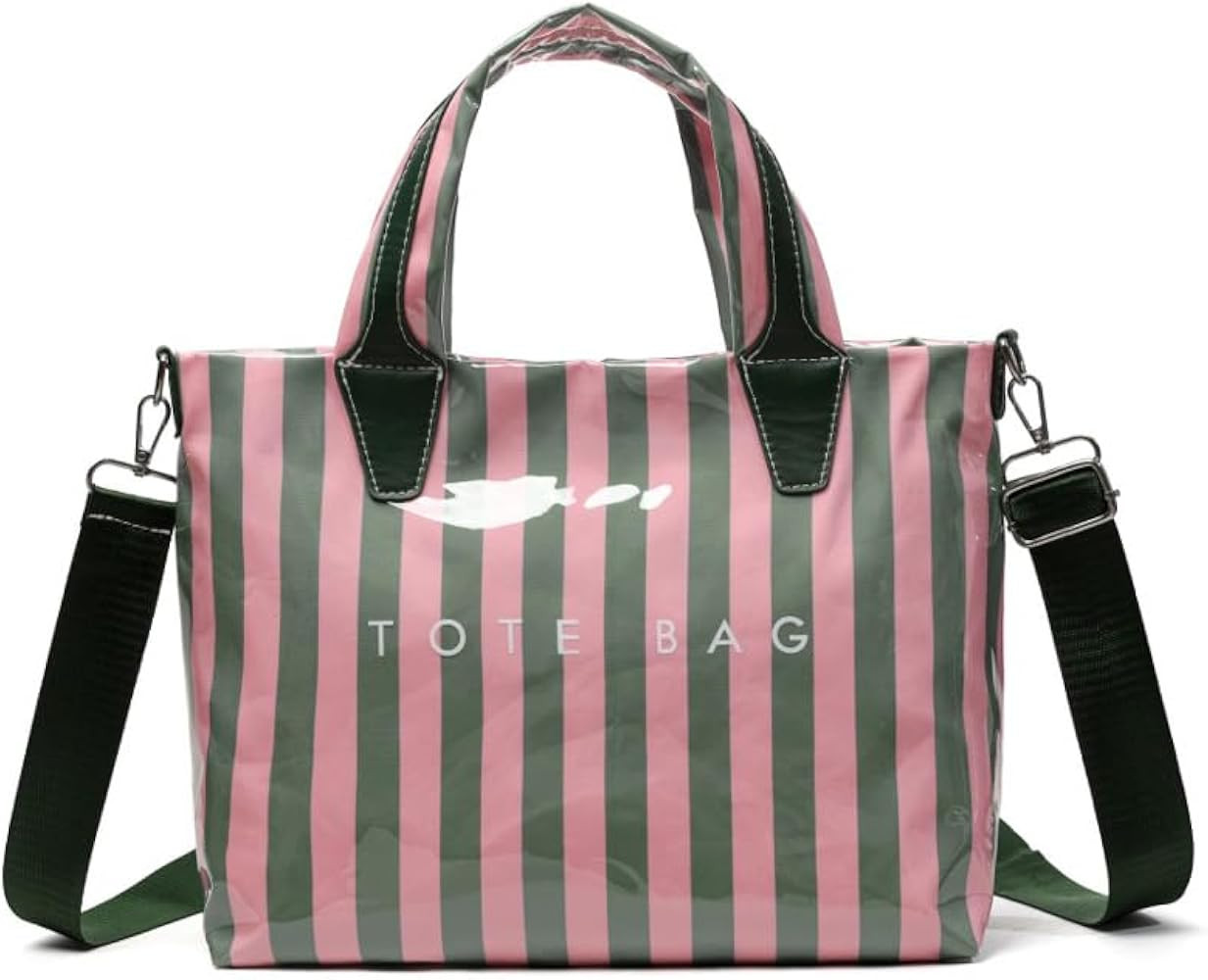 PVC Tote Bag for Women Striped Print Shoulder Bag Plastic Tote Purse Casual Crossbody Bag for Sum... | Amazon (UK)