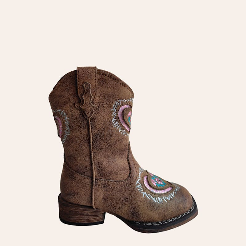 Roper Toddler Lydia Cowboy Boots \u2013 Vintage Tan Glitter Heart | Cavender's