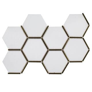 Jeff Lewis Laurel Brass White 8.5 in. x 14.875 in. Hexagon Honed Marble and Gold Metal Wall and F... | The Home Depot