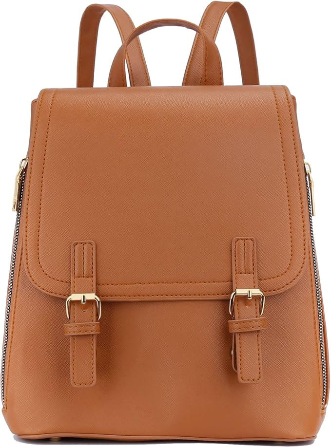 KKXIU Stylish Small Backpack Bag for Women Synthetic Leather Mini Bookbag Purse with Multiple Poc... | Amazon (US)