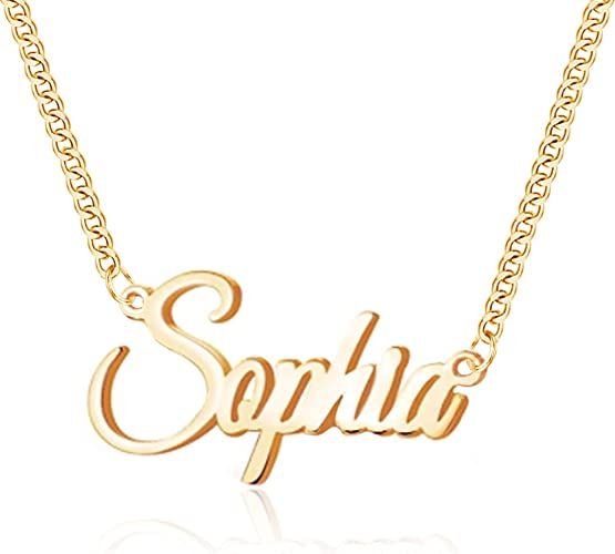 EVER2000 Custom Name Necklace, 18K Gold Plated Nameplate Personalized Jewelry Gift for Women | Amazon (US)