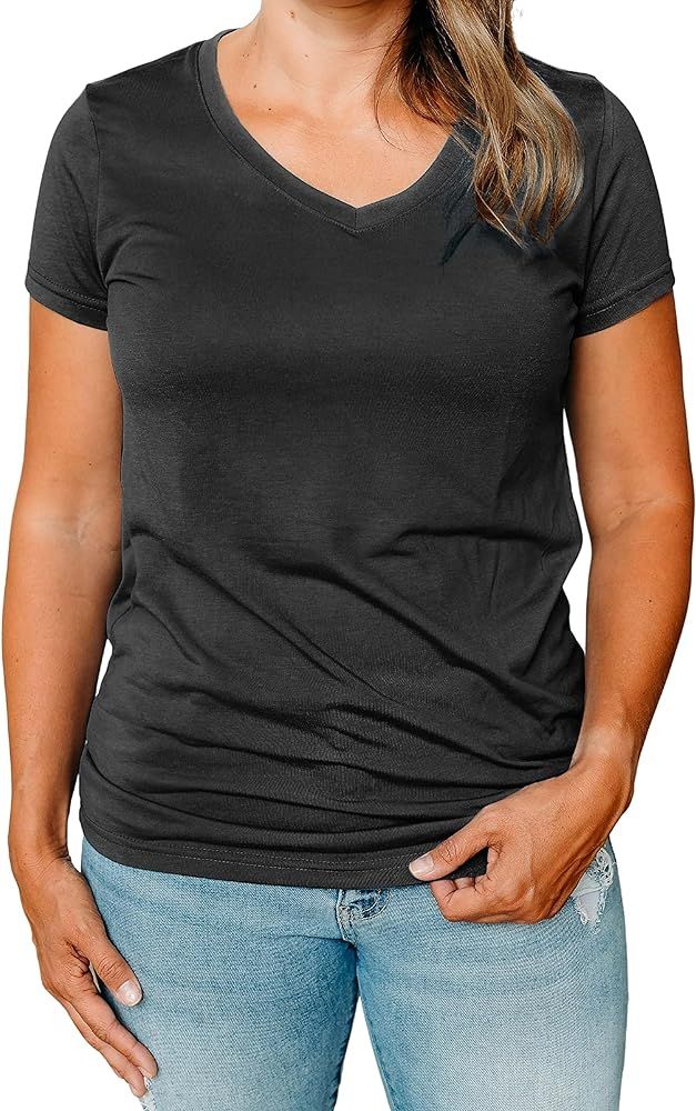 Maeband Timeless T-Shirt | Women's Classic-Fit Short-Sleeve Rounded V-Neck Tops | Amazon (US)