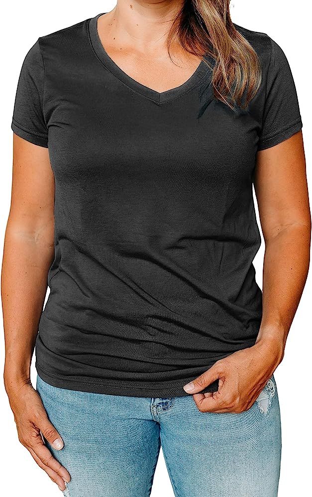 Maeband Timeless T-Shirt | Women's Classic-Fit Short-Sleeve Rounded V-Neck Tops | Amazon (US)