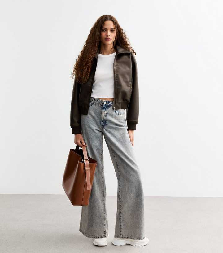 Dark Brown Faux Leather Bomber Jacket
						
						Add to Saved Items
						Remove from Saved Ite... | New Look (UK)