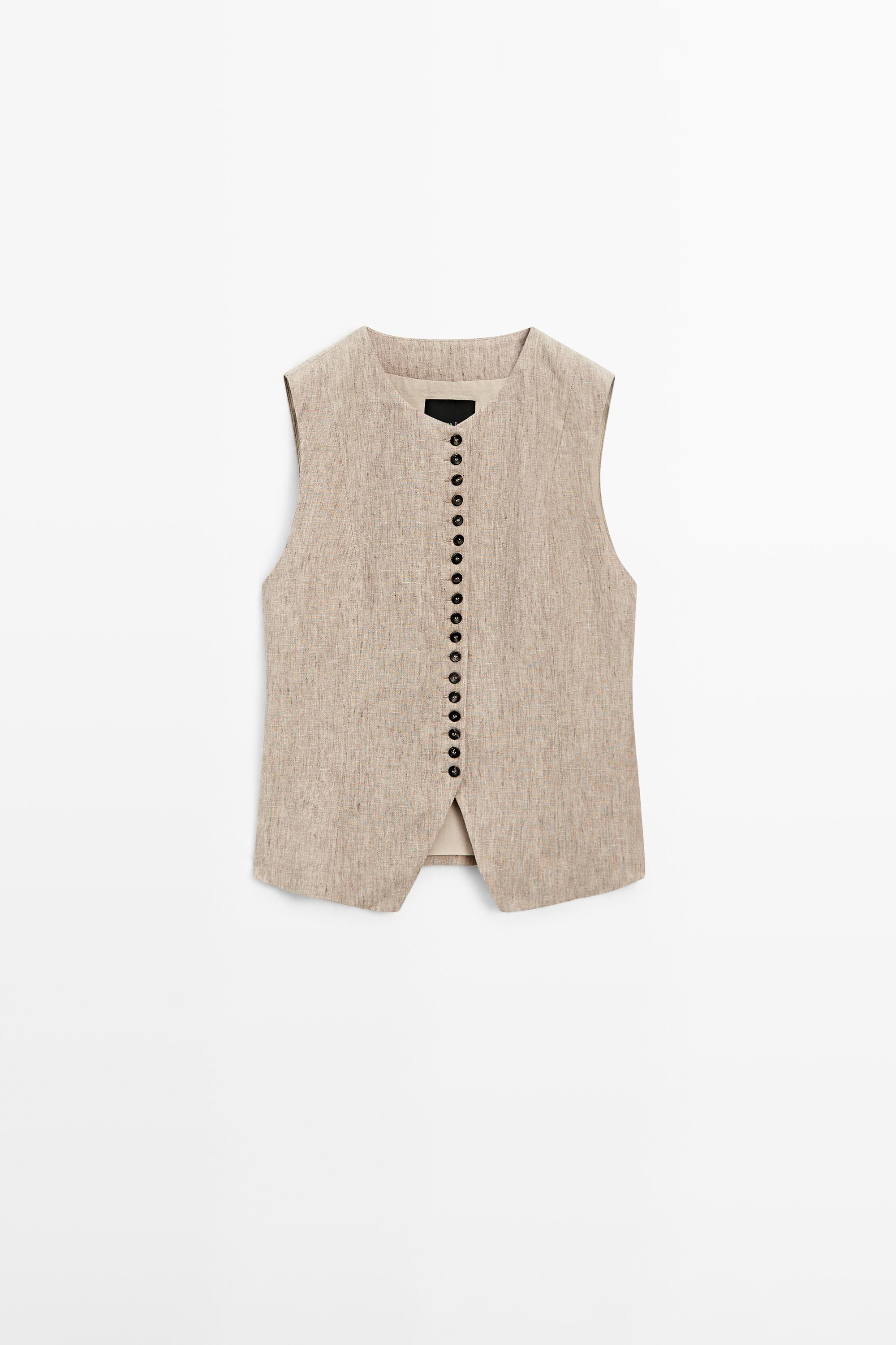 Linen melange waistcoat with buttons | Massimo Dutti US