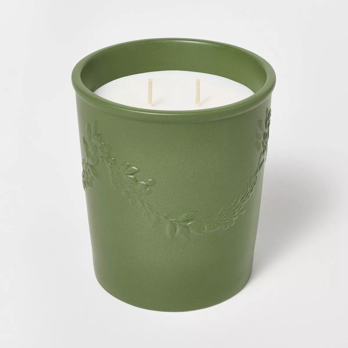2-Wick Embossed Ceramic Cypress & Juniper Floral Jar Candle Green 25oz - Threshold™ designed wi... | Target