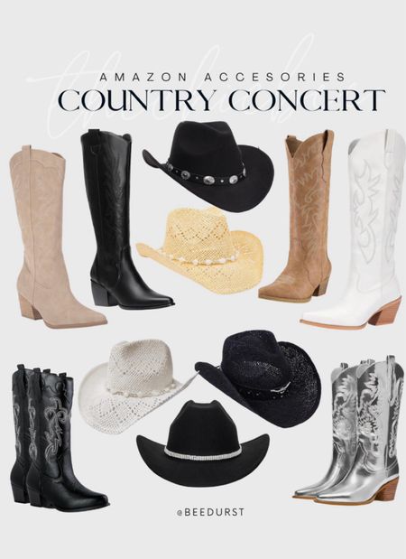 Cowboy boots and cowboy hats for country concert, summer country concert looks, country concert accessories, nashville accessories, cowboy boots for festivals from Amazon amazon cowboy boots 

#LTKStyleTip #LTKShoeCrush #LTKFindsUnder50