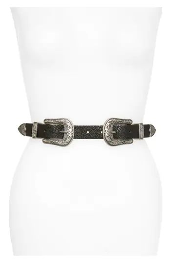 Women's Accessory Collective Double Buckle Faux Leather Belt | Nordstrom
