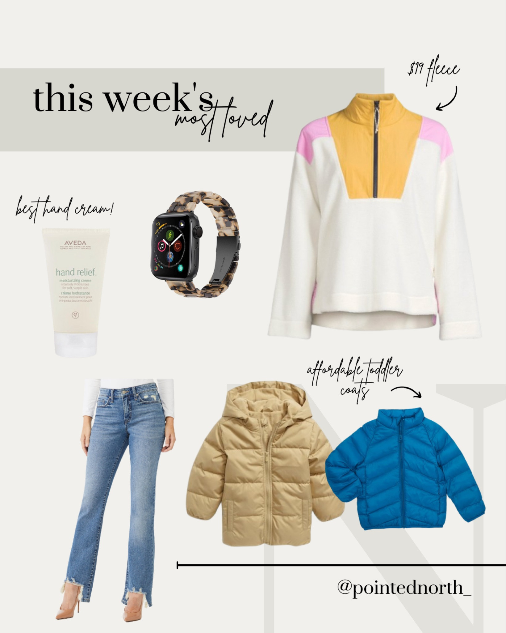 The $19 fleece from Walmart, affordable toddler coats (one under &20), and my go-to hand cream that never fails. It’s that time of year! Also a great stocking stuffer or small gift. #fleece #quarterzip #toddlercoat #wintercoat #applewatchband #handcream #mostloved #bestseller #giftideas 

#LTKkids #LTKunder50 #LTKbeauty