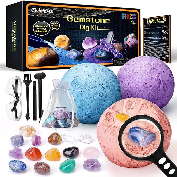 GobiDex Gemstones Dig Kit, Solar System Science Kit for Kids, Excavate 15 Real Gems, STEM Educati... | Amazon (US)