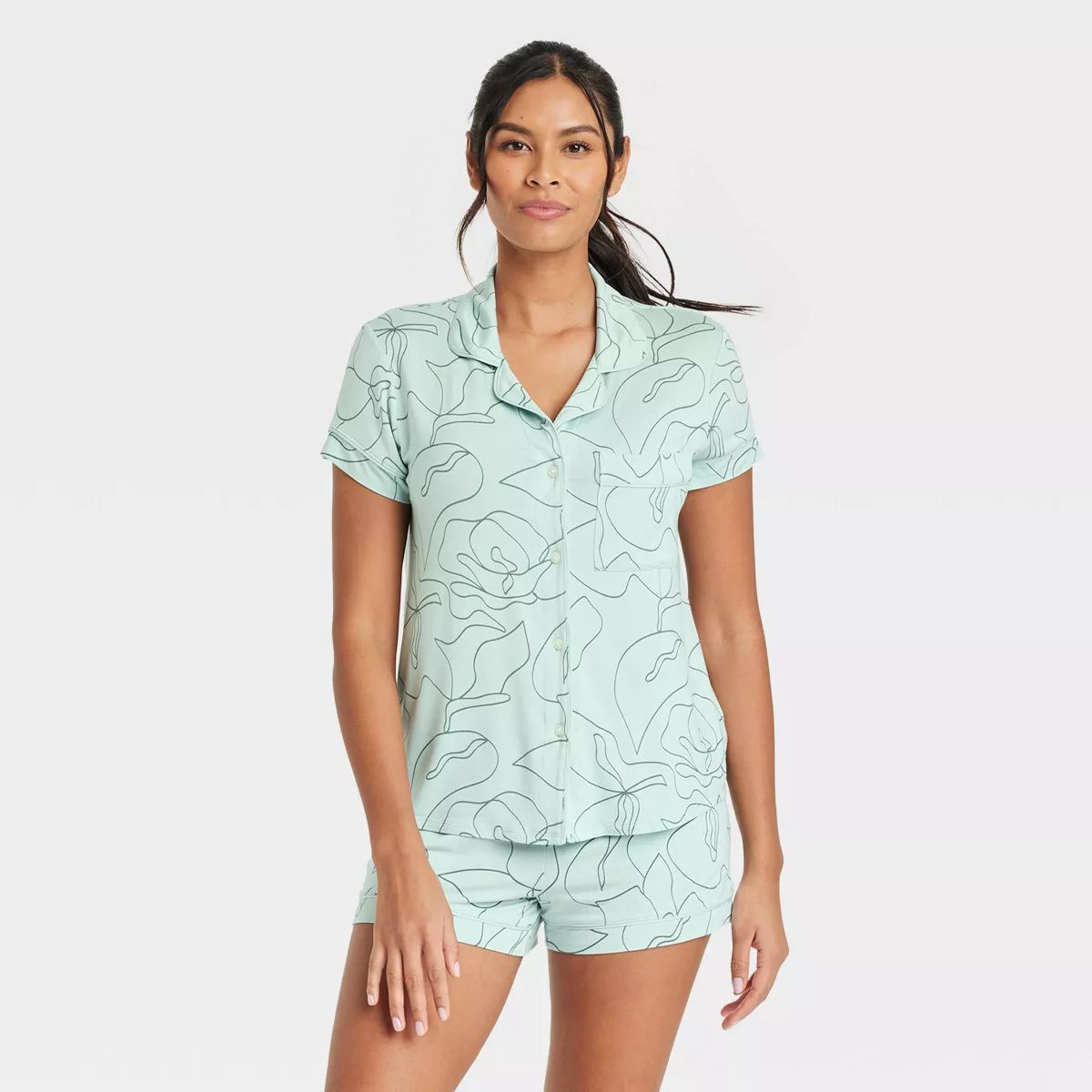 Women's Beautifully Soft Short Sleeve Notch Collar Top and Shorts Pajama Set - Stars Above™ Gre... | Target