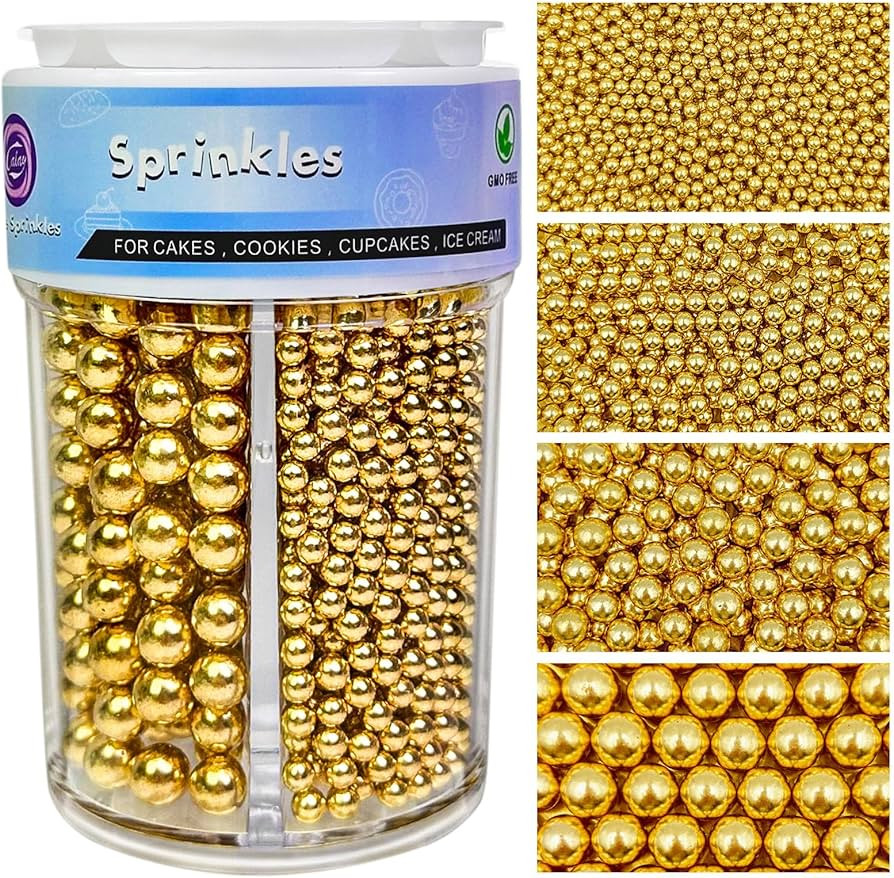 Gold Sprinkles for Cake Decorating, 4 Sizes Pearl Sprinkles Mix 7.8Oz for Cake Cupcake Ice Cream ... | Amazon (US)