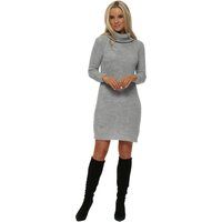 Grey Cable Knit Polo Neck Jumper Dress | Designer Desirables