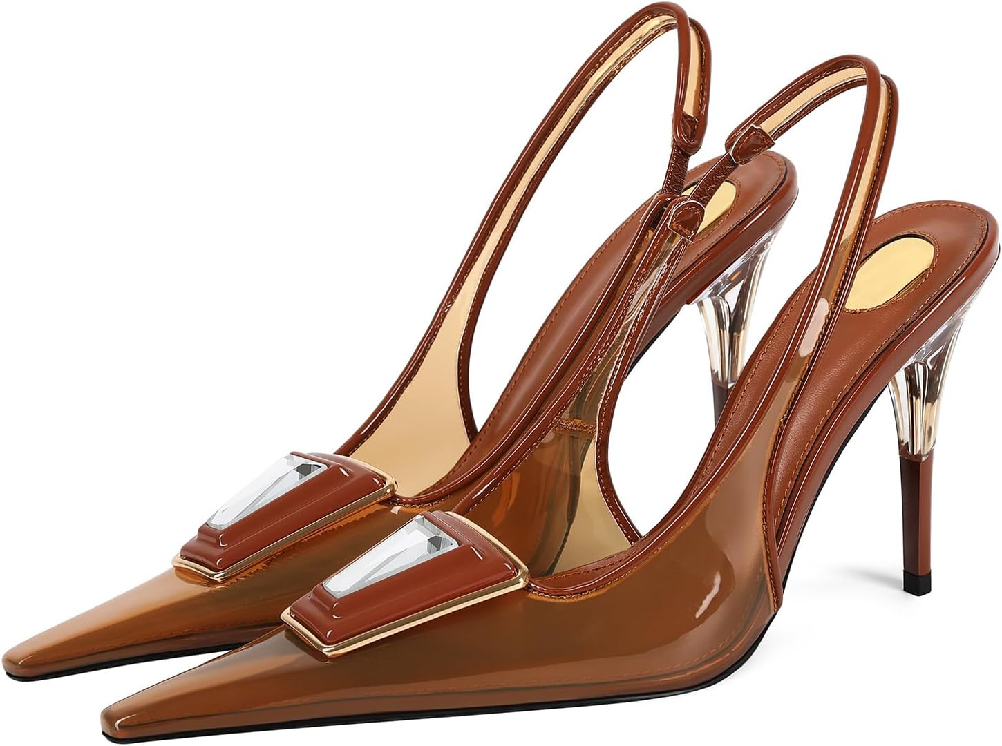 Women's Jelly Clear Pointed Toe Slingback Stiletto High Heel PVC Square Rhinestone Party Dress Pumps | Amazon (US)
