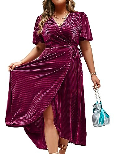 BerryGo Women's Velvet V Neck Wrap Semi Formal Dress Cocktail Party Maxi Dress for Wedding Guest | Amazon (US)