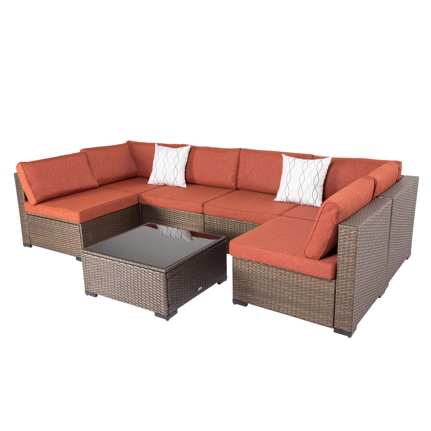 Kinbor 7pcs Outdoor Wicker Rattan Patio Furniture Sectional Sofa Set Golden Black Gradients | Walmart (US)