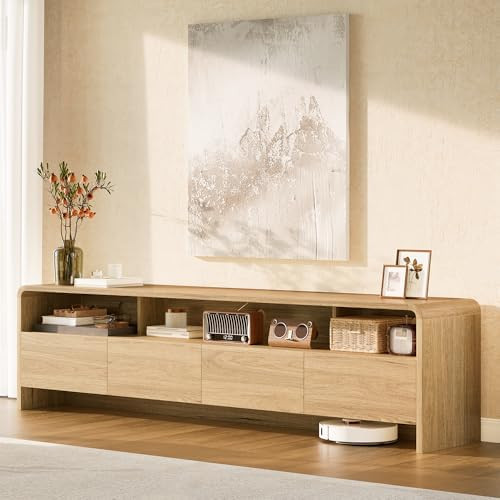 70" Wood TV Stand with Curved Edge for TVs up to 80", Modern TV Console with Open Shelves & Stora... | Amazon (US)