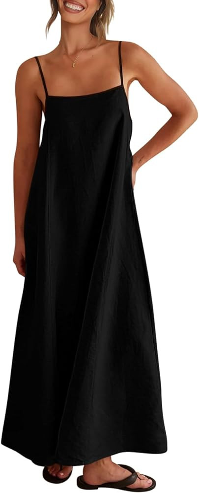 Shy Velvet Women's 2025 Summer Linen Maxi Dress Contrast Spaghetti Strap Dress Backless Sleeveles... | Amazon (US)
