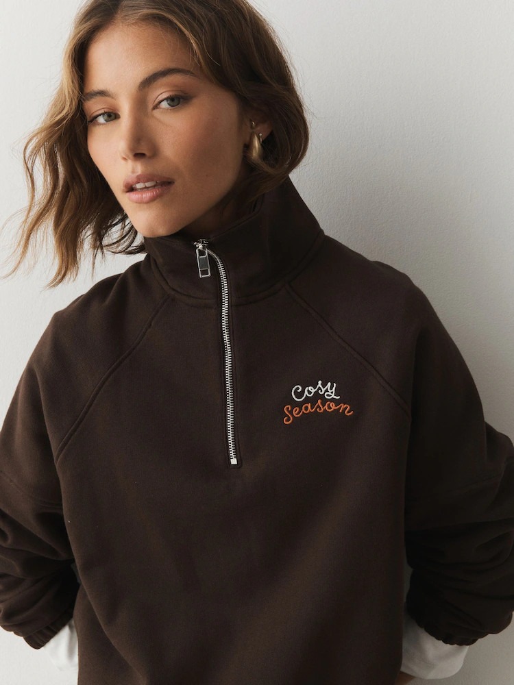 Brown Autumnal Graphic Quarter Zip Sweatshirt | Next US