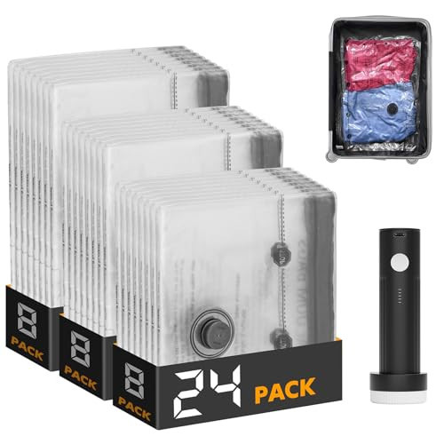 SpaceAid Travel Vacuum Bags for Luggage with Electric Pump, 24 Pack Vacuum Seal Bags for Clothing Travel, Space Saver Compression Bag for Backpack and Suitcase | Amazon (US)