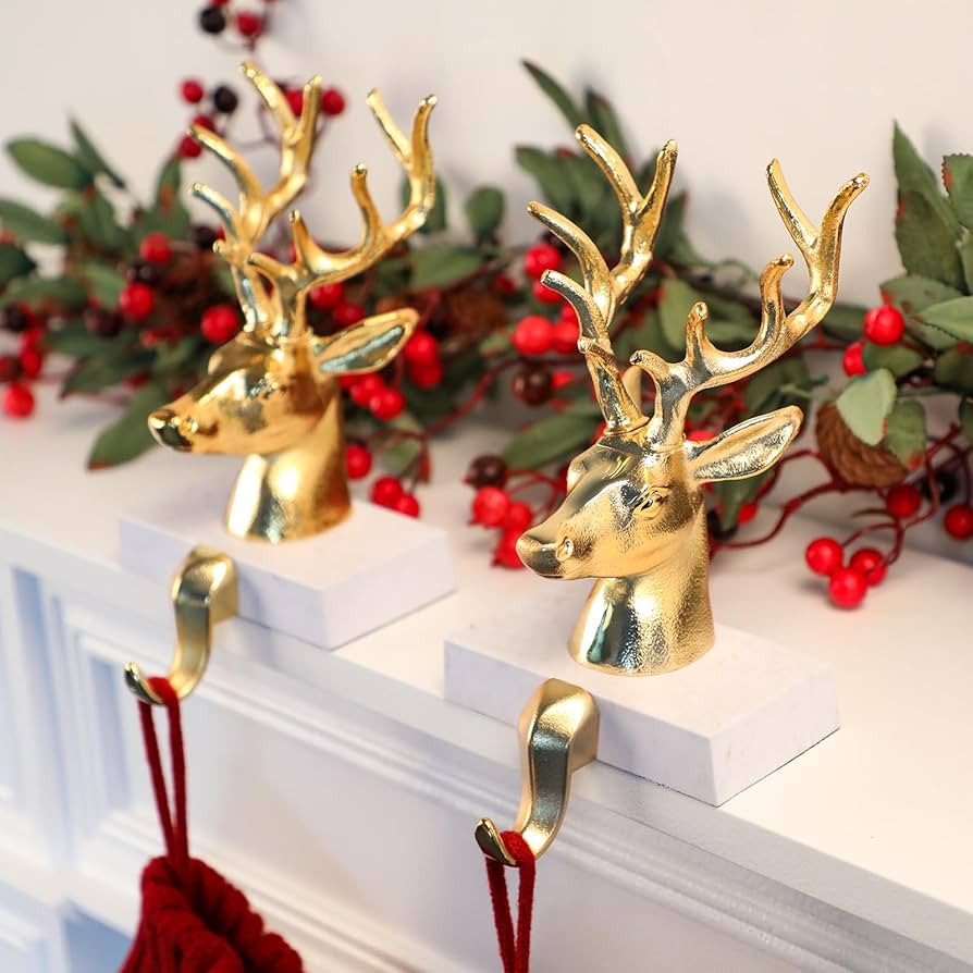 Christmas Stocking Holders for Mantle 3D Reindeer Stocking Hangers Hooks Mantel Garland Clips Met... | Amazon (US)