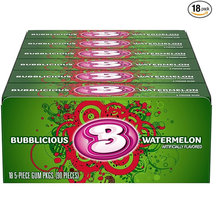 Bubblicious Watermelon Gum, 18 Packs of 5 Pieces (90 Total Pieces) | Amazon (US)