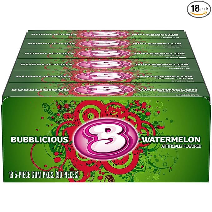 Bubblicious Watermelon Gum, 18 Packs of 5 Pieces (90 Total Pieces) | Amazon (US)