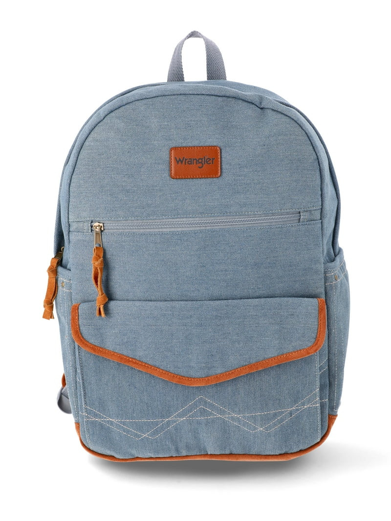 Wrangler Unisex Denim and Faux Suede 17" Laptop Backpack, Washed Denim | Walmart (US)