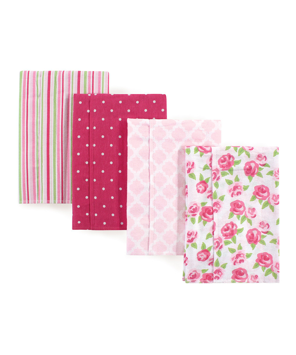 Hudson Baby Girls' Burpcloths Rose - Pink Floral Flannel Burp Cloth Set | Zulily