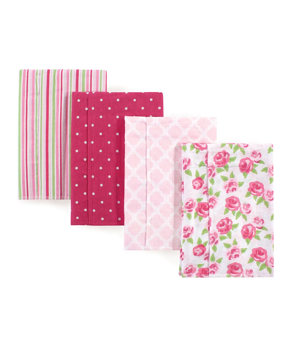 Hudson Baby Girls' Burpcloths Rose - Pink Floral Flannel Burp Cloth Set | Zulily