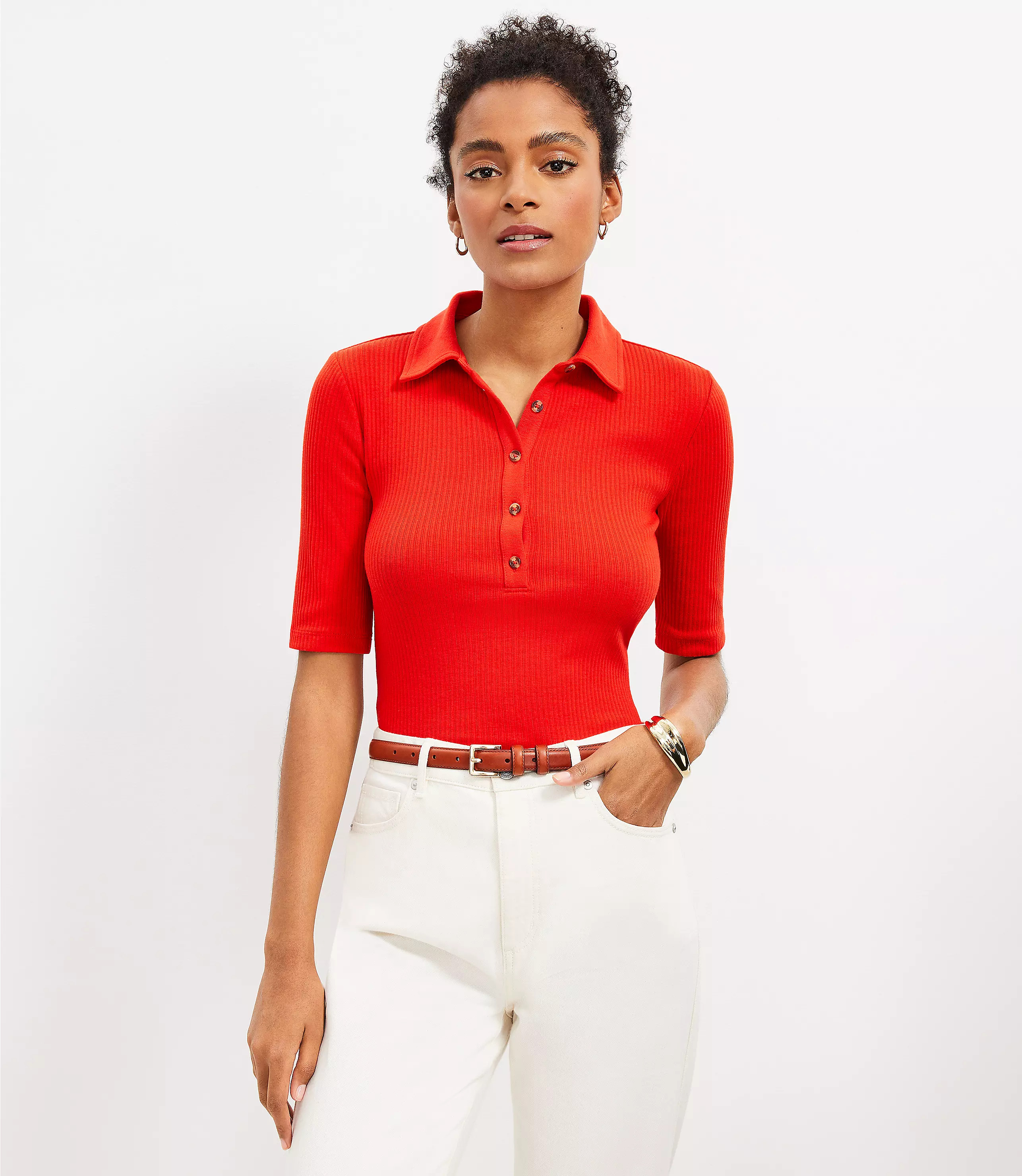 Ribbed Polo Shirt | LOFT