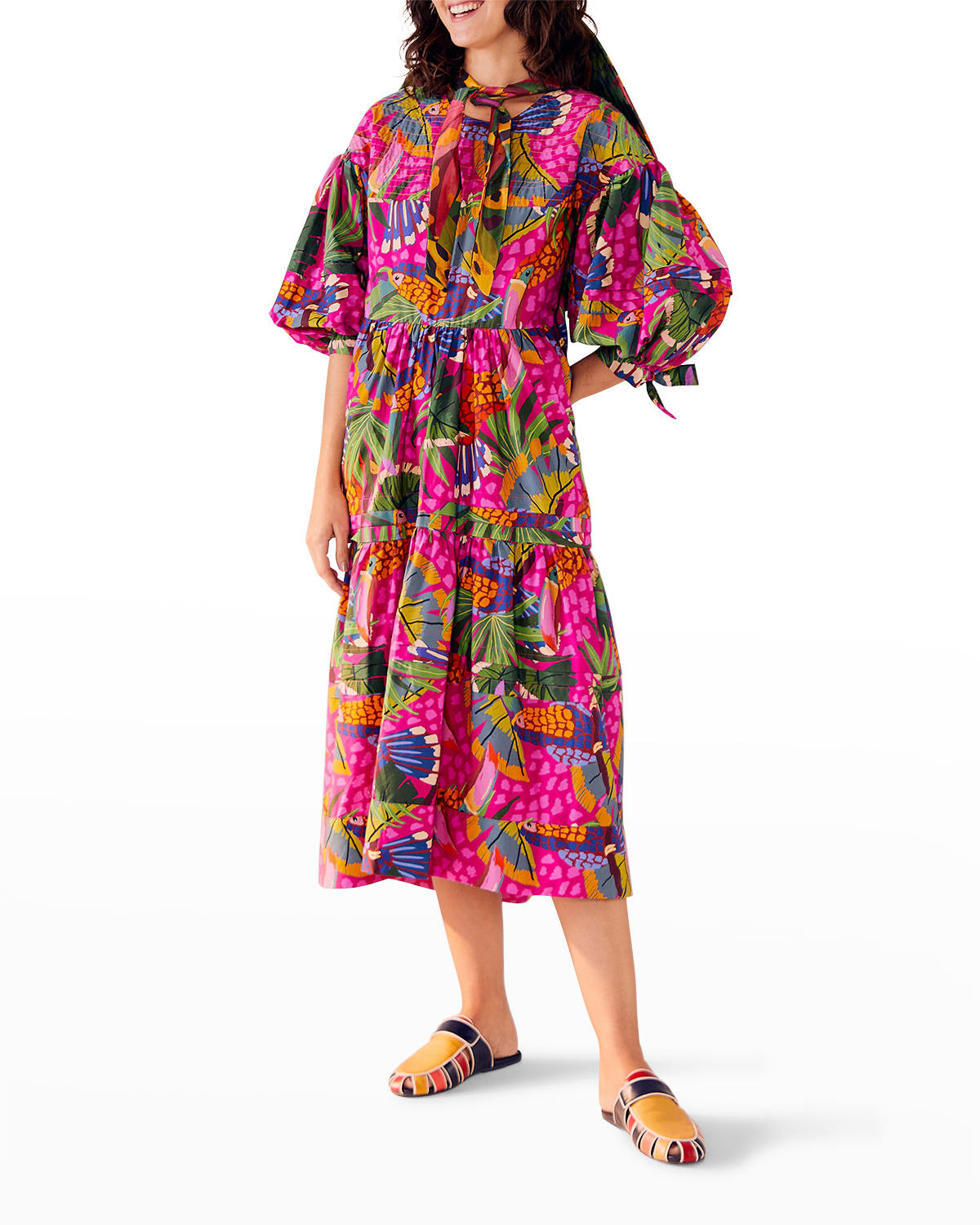 Painted Toucans Tiered Maxi Dress | Neiman Marcus