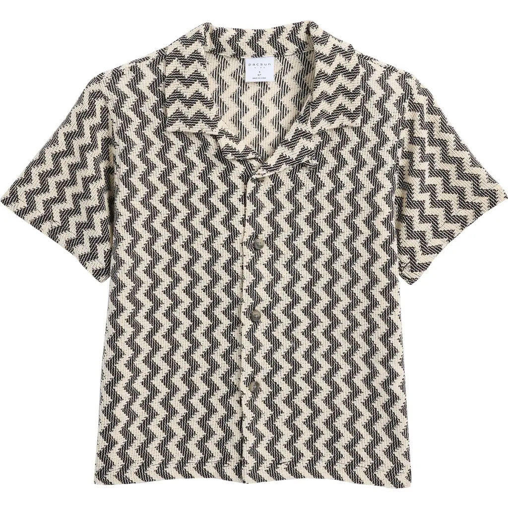 PacSun Kids' Chevron Cotton Camp Shirt in Natural/Black at Nordstrom, Size Xxl | Nordstrom