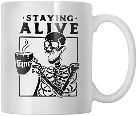 Funny Mugs, Cute Halloween Mugs, Staying Alive Coffee Mug for Men Women, Skeleton Drink Tea Cup G... | Amazon (US)