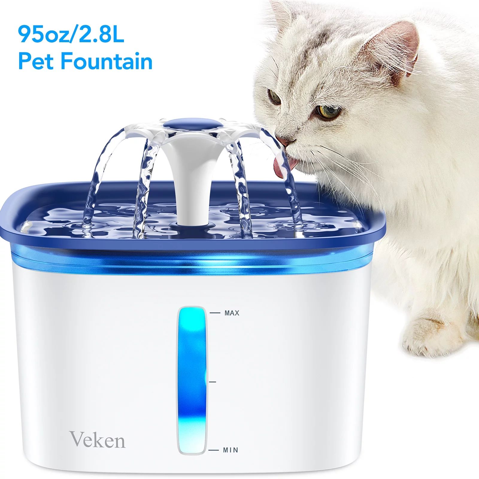 Veken 95oz/2.8L Pet Fountain, Cat Dog Water Fountain Dispenser with Smart Pump,Blue | Walmart (US)